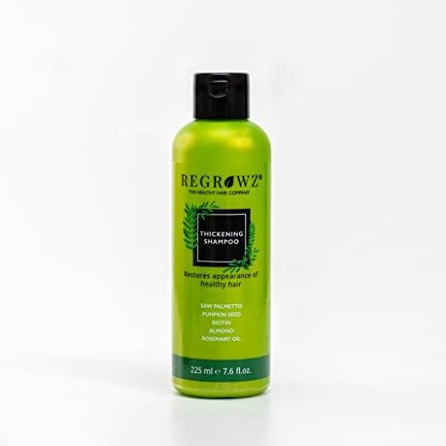 Regrowz Hair Thickening Shampoo with Saw Palmetto, Shea Butter, Biotin, Coconut, Argon, Rosemary oil, Organic and Vegan, 225 ml