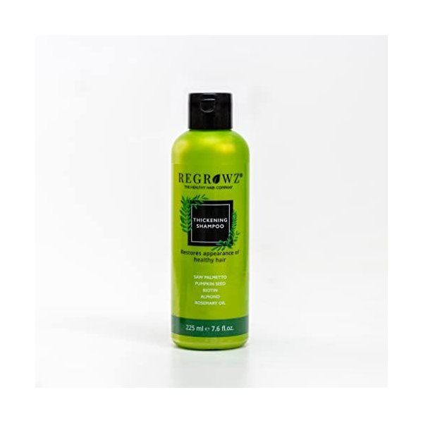 Regrowz Hair Thickening Shampoo with Saw Palmetto, Shea Butter, Biotin, Coconut, Argon, Rosemary oil, Organic and Vegan, 225 ml