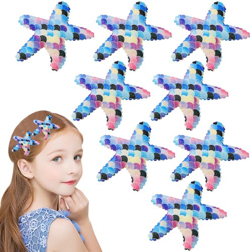 Starfish Hair Clips Laser Glitter Mermaid Hair Clip Glitter Sea Star Hair Barrettes Hair Alligator Clips for Women Girls Beach Birthday Party Cosplay Costume Accessories Gift 8pcs (Royal Blue)