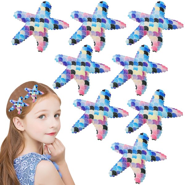 Starfish Hair Clips Laser Glitter Mermaid Hair Clip Glitter Sea Star Hair Barrettes Hair Alligator Clips for Women Girls Beach Birthday Party Cosplay Costume Accessories Gift 8pcs (Royal Blue)