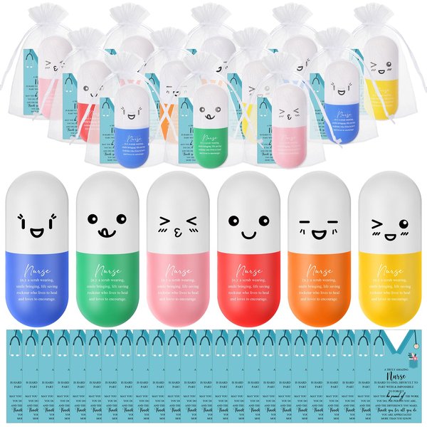 Shappy 24 Set Stress Balls Nurse Appreciation Relief Stress Ball Motivational Squeeze Balls Foam Balls with Thank You Card Nurse Anger Management Toys Christmas Medical Gift (Pill)