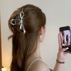 Metal Silver Hair Clips Claw for Women for Thick Hair French Hair Barrettes for Hair Styling Hair Clips Claw Ribbon Bow Design Hair Accessories Non-slip Hair Decorations Thanksgiving Gifts 1Pcs