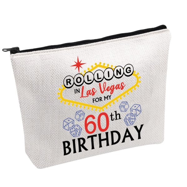 PWHAOO Las Vegas Zipper Makeup Bags Rolling in Vegas for My 40th/50th/60th Birthday Vegas Birthday Travel Toiletry Bag (Vegas 60th B)