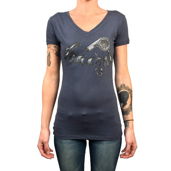 Women's Annex Hair Beauty Hair Dryer Salon Stylist Barber Shop Blue T-Shirt Top