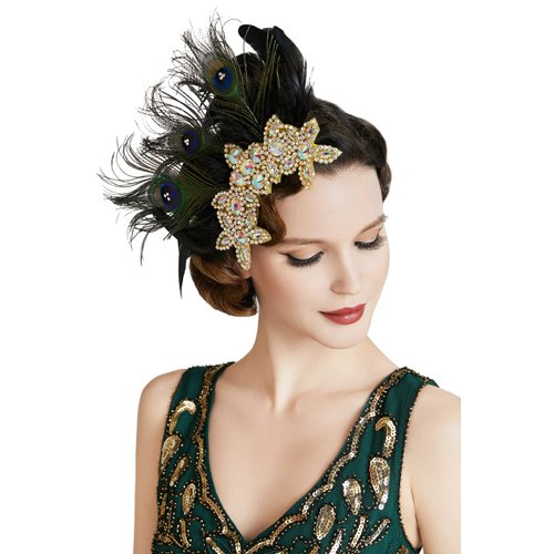 BABEYOND 1920s Flapper Hair Clip 20s Great Gatsby Headpiece 1920s Flapper Gatsby Hair Accessories (Peacock)