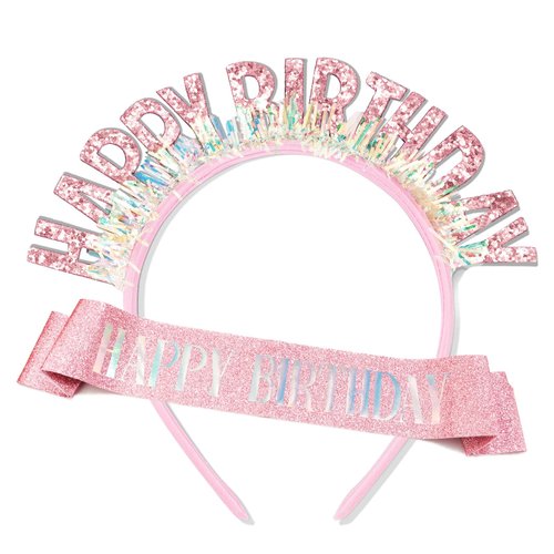 Chanaco Happy Birthday Headband for Women, Glitter Rainbow Tassel Birthday Crown for Girls, Birthday Party Decorations for Toddler, Birthday Tiara Hair Accessory for Kids, Sweet Birthday Gifts