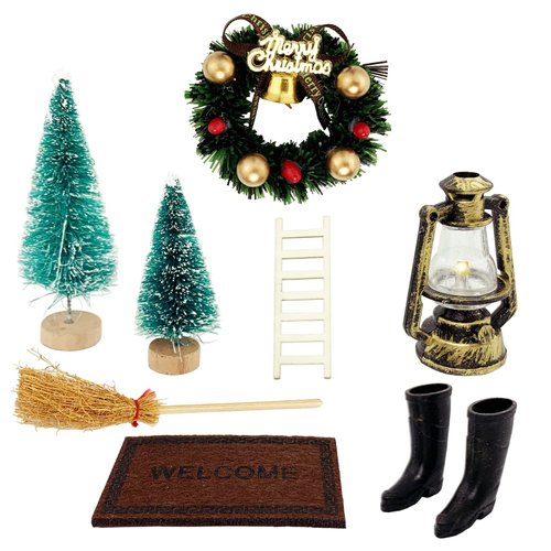 8Pieces Miniature Dollhouse Christmas Decoration Kit 1:12 Mini Scene Model Set Accessories for Miniature Fairy Garden Wall Home Party (Vintage Color-2)