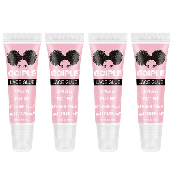 Wig Glue Lace Glue for Lace Front Lace Wigs, 0.5 OZ Waterproof Lace Front Wig Glue for Wigs, Strong Hold Transparent Lace Adhesive for Hair Replacement Invisible Hair Bonding Wig Adhesive (4PCS)