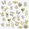 30Pcs Luxury Mix Gold Nail Charms Shiny Pearl Alloy Nail Rhinestones Butterfly Heart Star Nail Charms Metal Snake Flower Nail Art Charm Nail Gems for Nails Women Acrylic Nail Jewels Nail Decorations