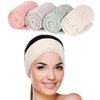 Whaline 4 Pack Spa Facial Headband Super Absorption Makeup Hair Wrap Adjustable Coral Fleece Hair Band Soft Towel Head Band for Face Washing, Shower Sports Yoga (Pea Green, Pink, Beige, Light Gray)