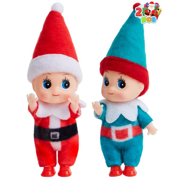 JOYIN 2PCS Christmas Elf Plush Doll,Tiny Elf Doll with Clothes and Belt Pattern Soft Plush Christmas Accessories for Christmas Holiday Decorations, Christmas Dress-Up Party.