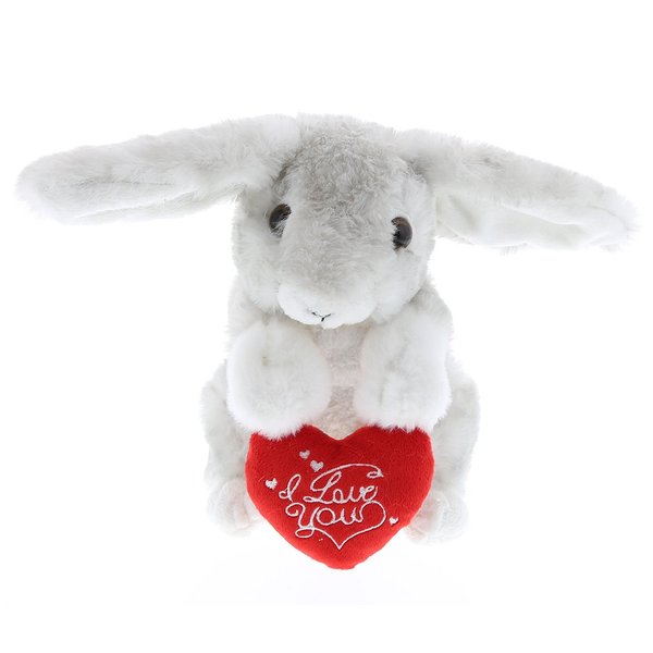 DolliBu I Love You Valentine Plush Grey Rabbit - Cute Stuffed Animal with Red Heart and Name Personalization Gift for Valentines Day, Birthday, Anniversary, Romantic Date - 6.5 Inches