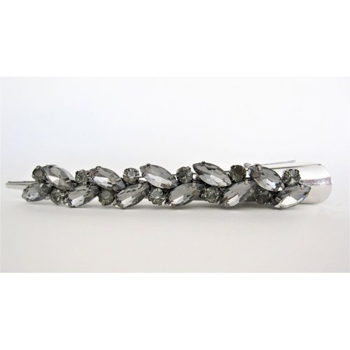 Generic Silver alligator hair claw clip with clusters of gray crystals (Length: 5)