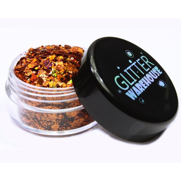 Burnt Orange Holographic Chunky Glitter Mix GLITTERWAREHOUSE COSMETIC GLITTER Loose Glitter Powder for Festival Beauty Makeup Face Body Hair Nails Eyes Lips (100g Bag)