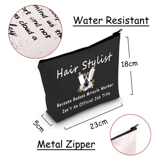 JXGZSO Hairdresser Gift Hair Stylist Gift Because Badass Miracle Worker Isn't An Official Job Title Hair Dryer Makeup Bag (hair stylist black)