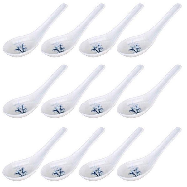 JapanBargain 2323x12, Set of 12 Asian Japanese Chinese Wonton Soba Rice Pho Ramen Noodle Soup Spoons, White/Blue