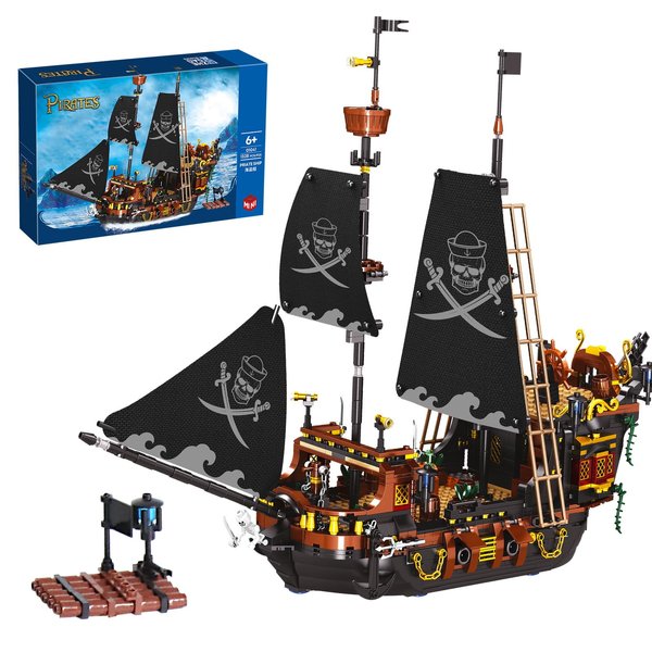 PQKIE Pirate Ship Mini Building Set, 1328 Pcs Display Boat Sailboat Model Building Kit, STEM Creativity Big Ship Model Block Toy, Christmas Birthday Gift for Adults Teens Kids Boys Girls 8-14