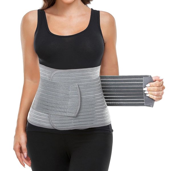 Postpartum Belly Wrap, Postpartum Belly Band, Abdominal Binder Post Surgery Ergonomic 9.5", Abdomen Hernia Support Belt, Waist/Pelvis Belt for Stomach Support & Back Pain Relief (Polyester Made with