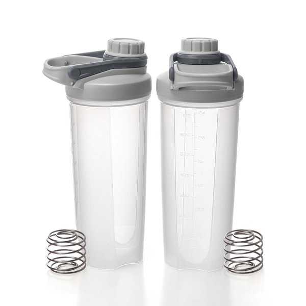 EYMPEU 2 Pack 24oz Shaker Bottle Work Out BPA & Phthalate-free, Leakproof Shaker Cup. Solid Screw lid Cup Bottles Dishwasher Safe for Protein Mixes, Clear Grey