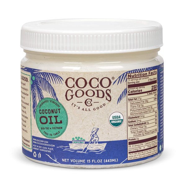 CocoGoodsCo Single-Origin Organic Virgin Coconut Oil, Cold-Pressed - Gluten-free, Non-GMO, No Cholesterol (15 fl. oz)