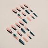 MISUD Long Coffin Press on Nails Ballerina Fake Nails Glossy Glue on Nails Black French Tip Acrylic Nails Green Bling Glitter Artificial Nails 3D Rhinestone Stick on False Nails with Design 24 pcs