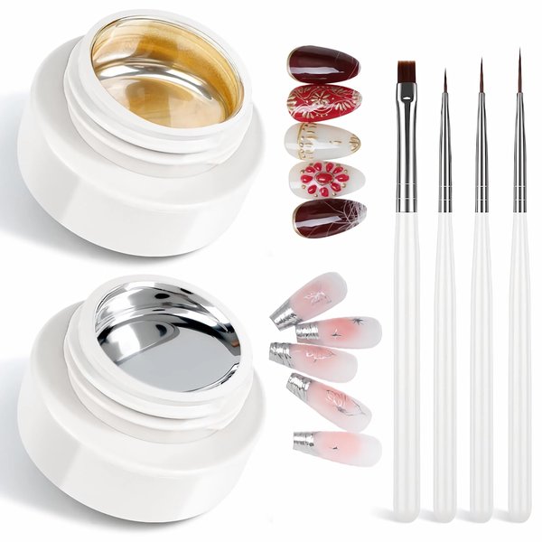 Metallic Painting Nail Gel,Silver & Gold Painted Gel Nail Polish,Mirror Nail Gel Polish 3D Metal Painting Gel for Nails,Chrome Nail Polish Super Glossy Soak off UV/LED DIY Nail Gel Kit (2PCS)