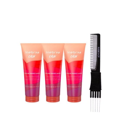 kuss Inebrya Color Perfect Mask (8.45 oz) with Teasing Comb Pack of 3