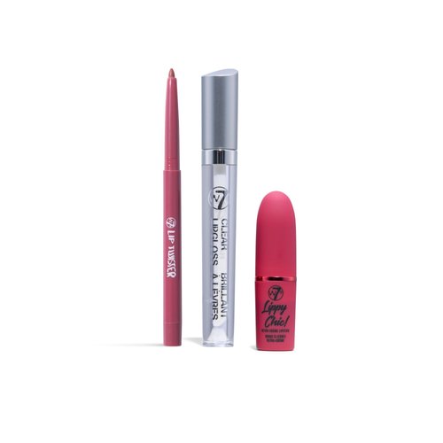 W7 Lippy Essentials - 3 Piece Set - Lipstick, Lip Liner & Gloss - Pink