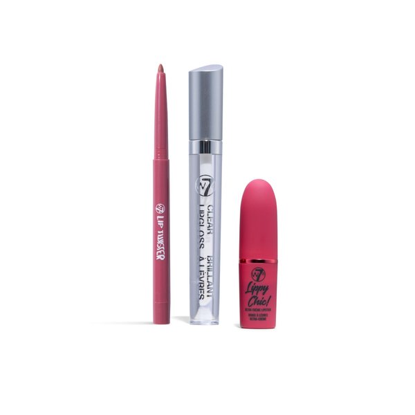 W7 Lippy Essentials - 3 Piece Set - Lipstick, Lip Liner & Gloss - Pink