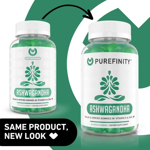 PUREFINITY Ashwagandha Gummies – Herbal Gummy Supplement with Vitamin D & Zinc for Mood Support & Immune Health – Gluten Free, Non-GMO and Vegan – 60 Gummies