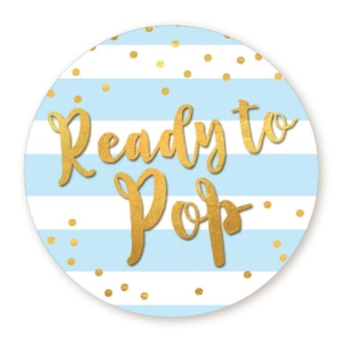 Stripe Ready to Pop Stickers, Faux Metallic Gold, 1.67 Inches Round - 48 Stickers, Ready to Pop Baby Stickers for Popcorn Baby Shower, Baby Shower Party Favors for Boy or Girl - (Blue)