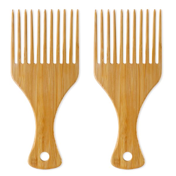 2Pcs Hair Pick Comb for Curly Hair Bamboo Hair Pick Beard Pick Comb Afro Hair Picks No Frizz Wide Tooth Comb Hair Picks for Men Lift Detangle Hair Comb