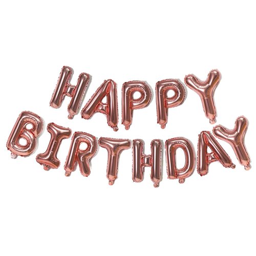 Rose Gold Happy Birthday Balloons Banner,16 Inch Mylar Foil Letters Sign,Reusable Balloons for Women, Men, Boys & Girls Birthday Decorations Party Supplies