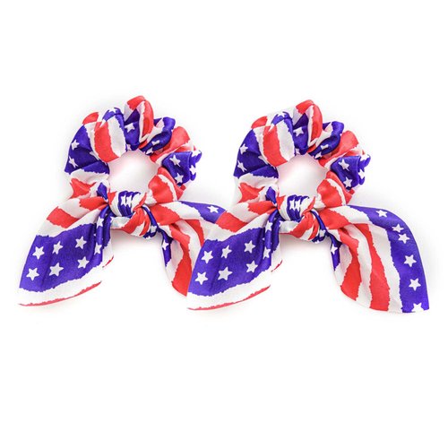 Elastic Patriotic Hair Band Hair Ties 4th of July Hair Bow Ponytail Holder American Flag Hair Accessories for Women Girl Hair Scrunchies TSFQ02 (2pcs Ear Hair Tie)