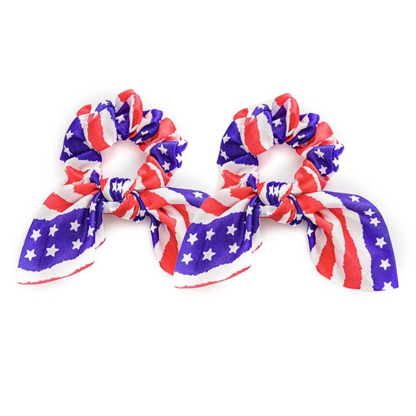Elastic Patriotic Hair Band Hair Ties 4th of July Hair Bow Ponytail Holder American Flag Hair Accessories for Women Girl Hair Scrunchies TSFQ02 (2pcs Ear Hair Tie)
