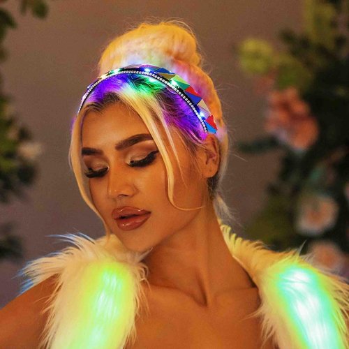 DRESBE Light Up Headband Colorful LED Mirror Headbands Glow Party Rhinestone Hair Accessories for Women