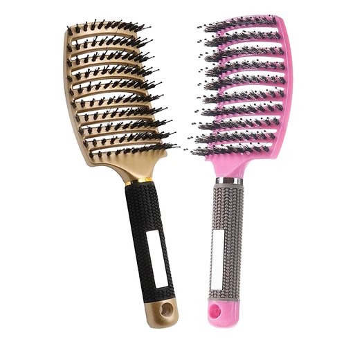 Hair Brush, Detangling Brush Getting Knots Out without Pain - Boar Bristle Hairbrush for Adult & Kids Wet or Dry Hair - Adds Shine and Makes Hair Healthier 2pcs