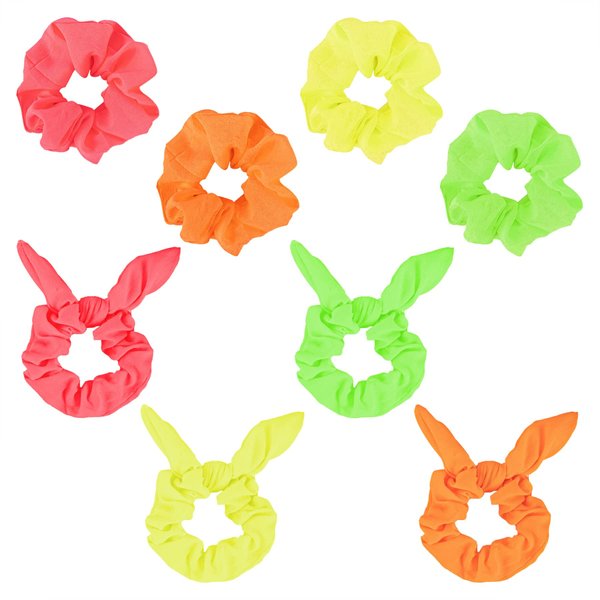 Framendino, 8 Pack Neon Shapeable Bunny Ears Bow Hair Neon Hair Circle Scrunchies Soft Hair Bands