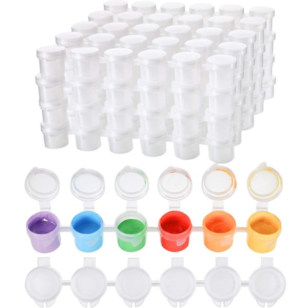 24 Strips 144 Pots Empty Paint Pots Strips Mini Acrylic Paint Storage Container with Lid Painting Arts Crafts Supplies for Classrooms Schools Paintings Art Festivals(5 ml/ 0.17 oz)
