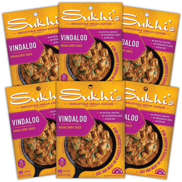 Sukhi's Indian Curry Paste - Vindaloo Curry Sauce 3oz (Pack of 6), 84 Servings Gluten Free Simmer Sauce Indian Sauce