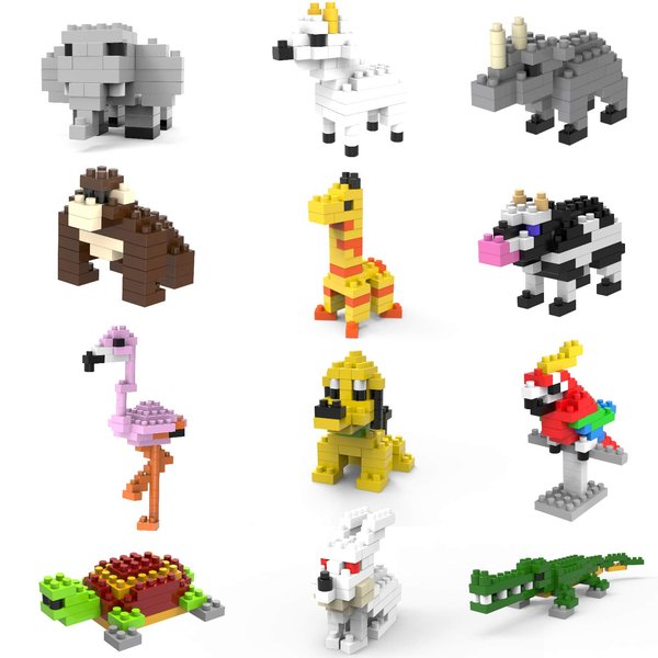 Jellydog Toy Mini Building Blocks Animals,Party Favors for Kids,12 in 1 Stem Toys Building Sets, Assorted Mini Animals Building Blocks Sets for Goodie Bags, Prize,Cake Topper