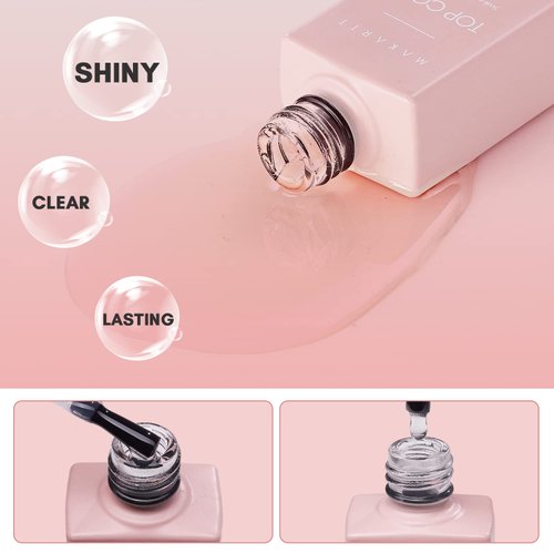 Makartt No Wipe Top Coat and Base Coat Kit, Clear Gloss Shiny Stain Resistant General Gel Top Coat Nail Polish UV and Primer for Acrylic Nails Dip Powder Gel Nail Polish Valentine's Day Gift