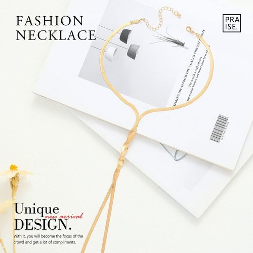 Jovono Long Choker Necklace Gold Herringbone Necklace Chain Minimalist Necklace Accessories for Women and Girls