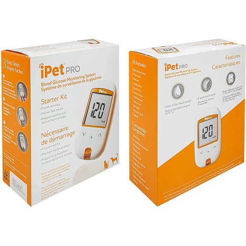 iPet PRO Blood Glucose Monitoring System Designed for Dogs & Cats| Includes Meter, 2 AA Batteries, User Guide, Log Book, 25 Test Strips, Control Solution, Lancing Device, 30 28G Lancets, Carrying Case