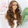 ANDRIA Highlight Brown Lace Front Wigs Long Body Wave Glueless Natural Wave Transparent lace Wig Synthetic Heat Resistant Fiber Hair Wig Pre Plucked With Baby Hair For Women 24 Inch