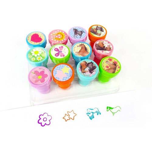 TINYMILLS Horse Pony Birthday Party Favor Set (12 multi-point pencils, 12 stampers, 12 sticker sheets, 12 small spiral notepads) Horse Party Party Supplies Favors