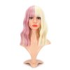Blonde Wigs with a Purple Pink Streak Blonde and Pink Wavy Wigs With Bangs Shoulder Medium Length Synthetic Wig For Women Curly Wavy Halloween Cosplay Wig for Girl Costume Wigs(12"Blonde Mixed Pink)