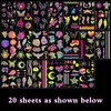 Glow In The Dark Party Supplies -182 Styles Neon Body Paint Accessories Blacklight Temporary Tattoo For Kids Fluorescent Face Fake tattoos Fiesta Rave Festival Decorations,20Sheet - TATUWST