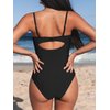 CUPSHE One Piece Swimsuit for Women Bathing Suits Twist Front Cutout Adjustable Straps Ruched Swimwear L, Black