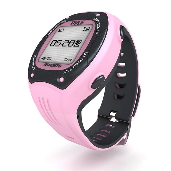 Pyle Multifunction Sports Training Wrist Watch - Smart Classic Pro Sport Exercise Running Digital Heart Rate Fitness Gear Tracker w/ GPS Navigation, Alarm, Charger, For Adult -PSGP310PN (Pink)